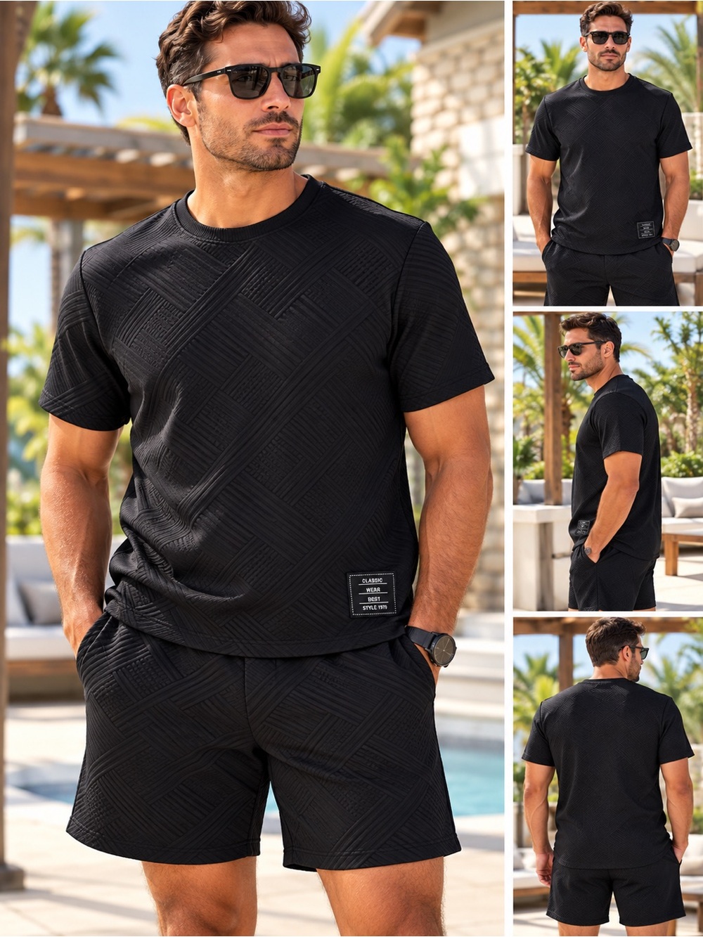 Men’s Black Textured 2-Piece Lounge Set – Size L 🖤